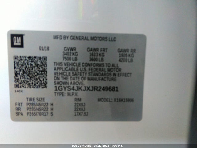 2018 Cadillac Escalade, VIN: 1GYS4JKJXJR249681