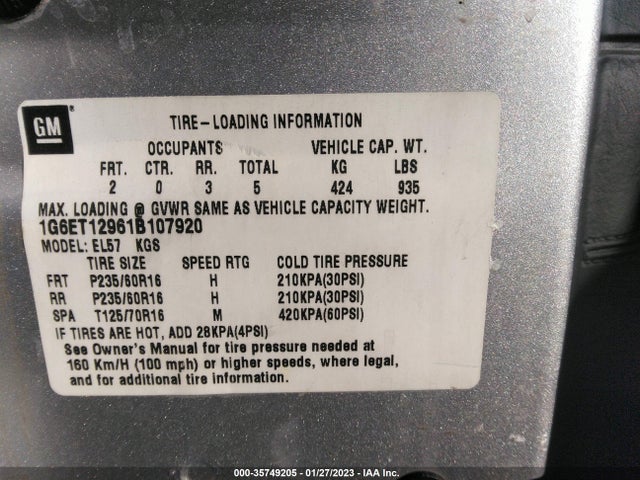 Cadillac Eldorado Touring Etc 2001 1G6ET12961B107920 Image 10