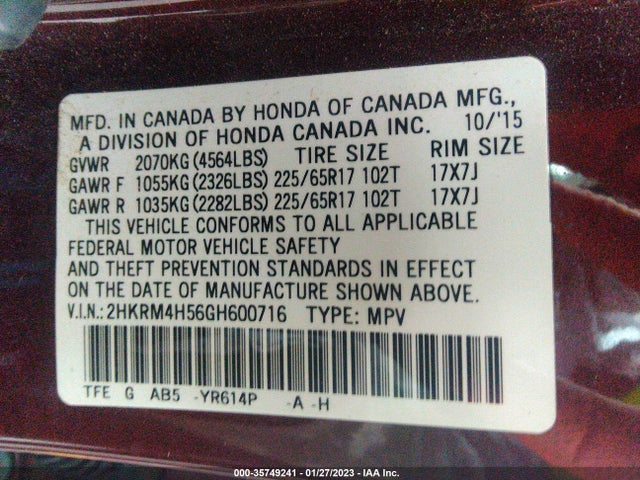 Honda CR-V EX 2016 2HKRM4H56GH600716 Image 9