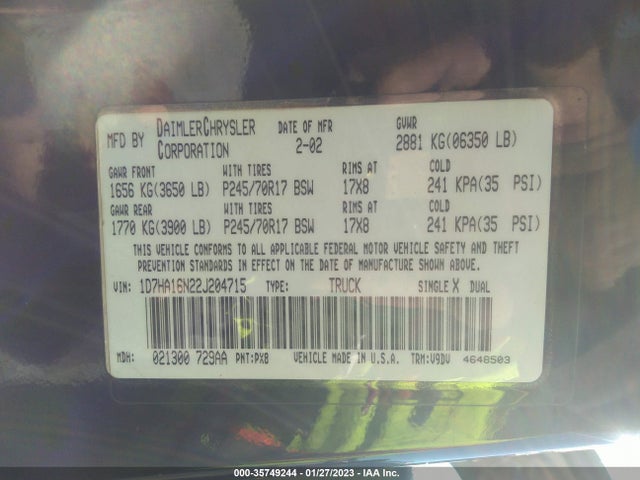 Dodge RAM 1500 2002 1D7HA16N22J204715 Image 10