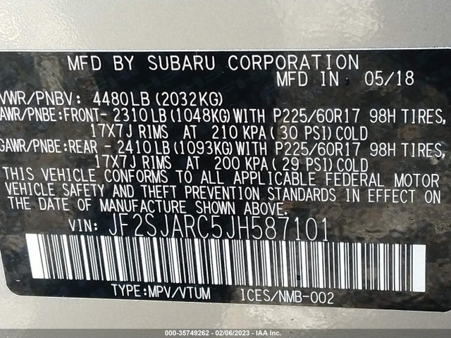 2018 Subaru Forester, VIN: JF2SJARC5JH587101