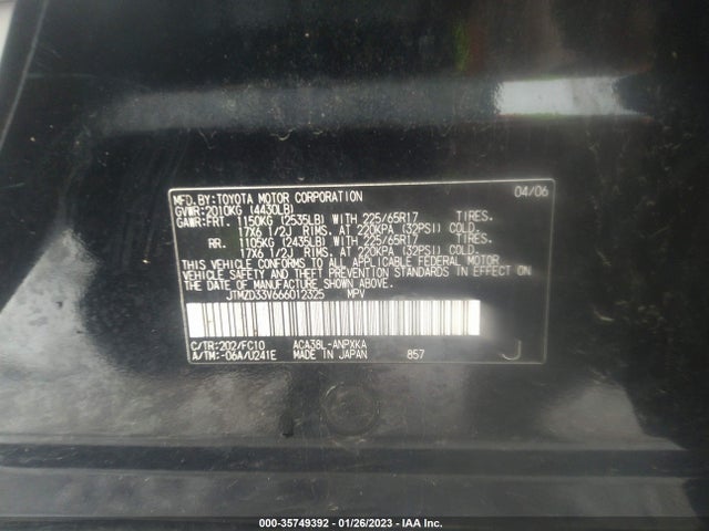 2006 TOYOTA RAV4 BASE VIN: JTMZD33V666012325