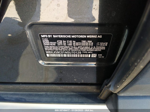 2022 BMW X1, VIN: WBXJG9C01N5U70129