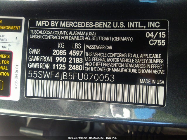 55SWF4JB5FU070053 Mercedes-Benz C-class C 300