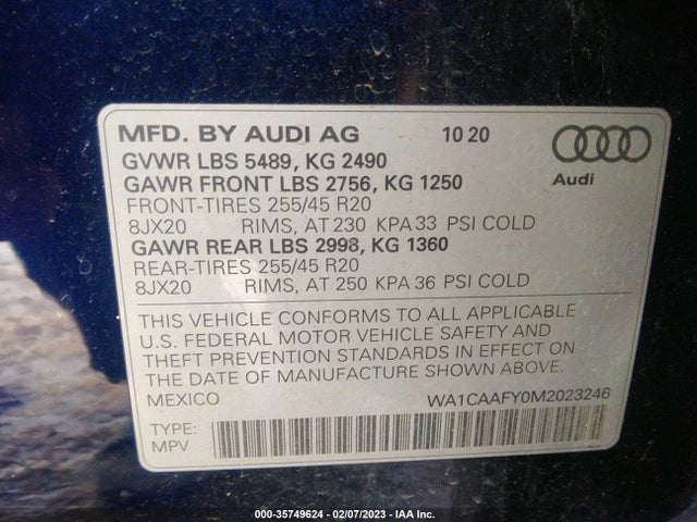 WA1CAAFY0M2023246 Audi Q5 Prestige
