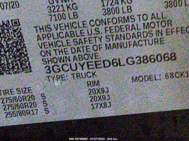2020 CHEVROLET SILVERADO 1500 RST VIN: 3GCUYEED6LG386068