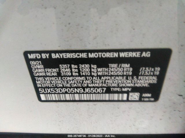 5UX53DP05N9J65067 BMW X3 Xdrive30i