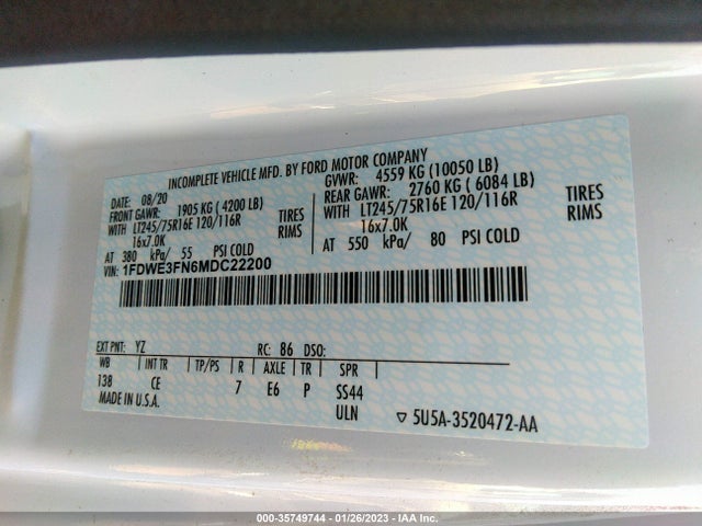 2021 Ford E-Series, VIN: 1FDWE3FN6MDC22200