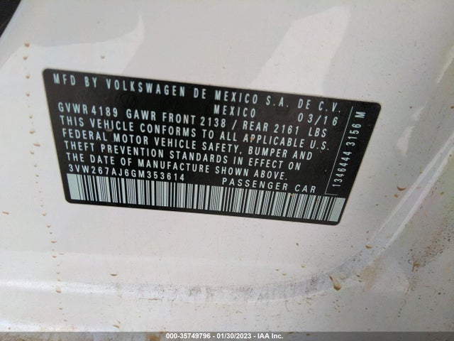 3VW267AJ6GM353614 Volkswagen Jetta Sedan 1.4t S