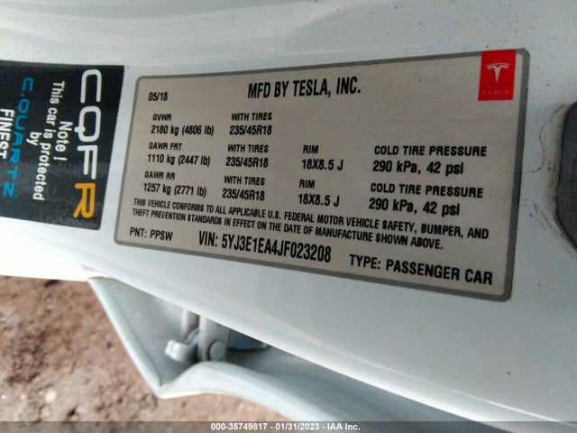 Tesla Model 3 Range Battery 2018 5YJ3E1EA4JF023208 Image 10