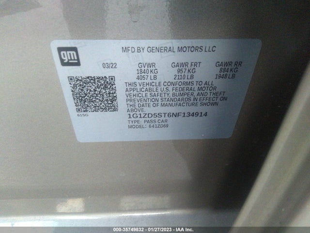 Chevrolet MALIBU LT 2022 1G1ZD5ST6NF134914 Image 9