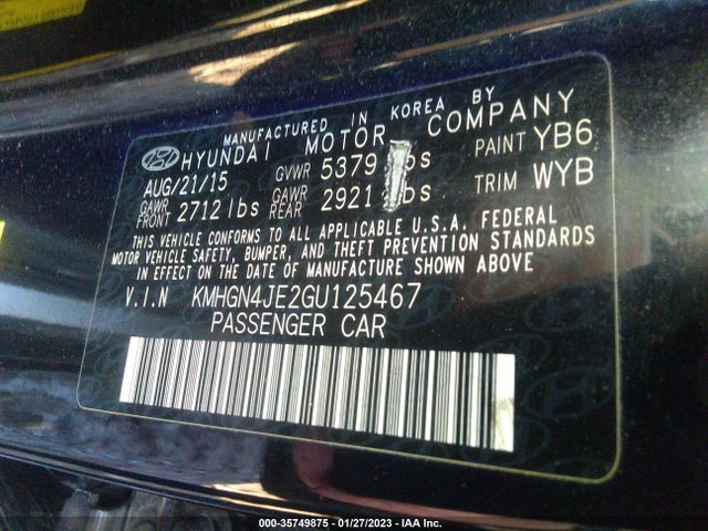 2016 Hyundai Genesis, VIN: KMHGN4JE2GU125467