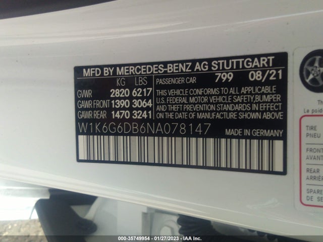 2022 Mercedes-Benz S-Class, VIN: W1K6G6DB6NA078147
