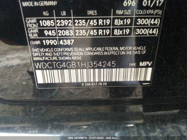 2017 Mercedes-Benz GLA-Class, VIN: WDCTG4GB1HJ354245