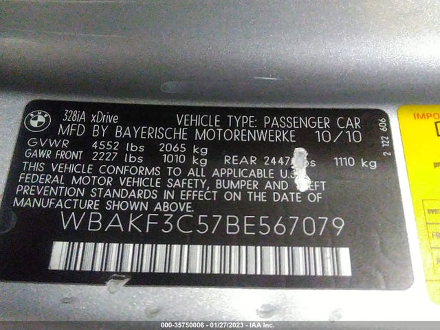 2011 BMW 3 SERIES 328I XDRIVE VIN: WBAKF3C57BE567079