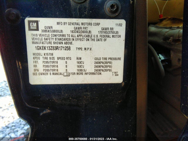 GMC YUKON SLT 2003 1GKEK13Z83R171258 Image 10
