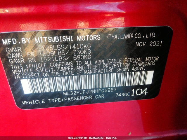 ML32FUFJ2NHF02957 Mitsubishi Mirage G4 Es/le/black Edition
