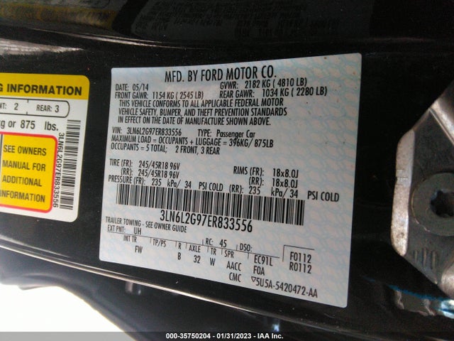 Lincoln MKZ 2014 3LN6L2G97ER833556 Image 9