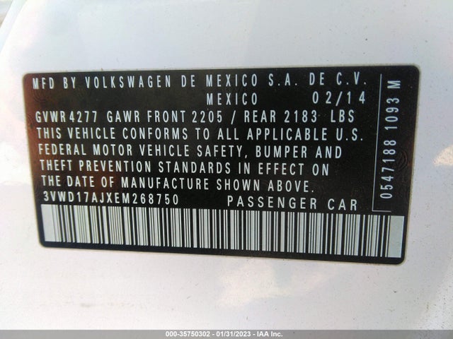 3VWD17AJXEM268750 Volkswagen Jetta Sedan Se