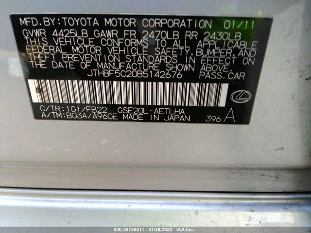 Lexus IS 250 2011 JTHBF5C20B5142676 Image 9