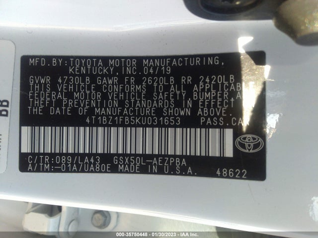 2019 Toyota Avalon, VIN: 4T1BZ1FB5KU031653