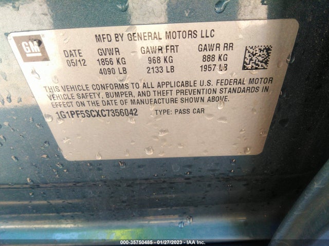 35750485 :رقم المزاد ، 1G1PF5SCXC7356042 vin ، 2012 Chevrolet Cruze Lt W/1lt مزاد بيع