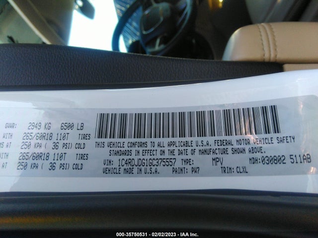 Dodge DURANGO LIMITED 2016 1C4RDJDG1GC375557 Image 9