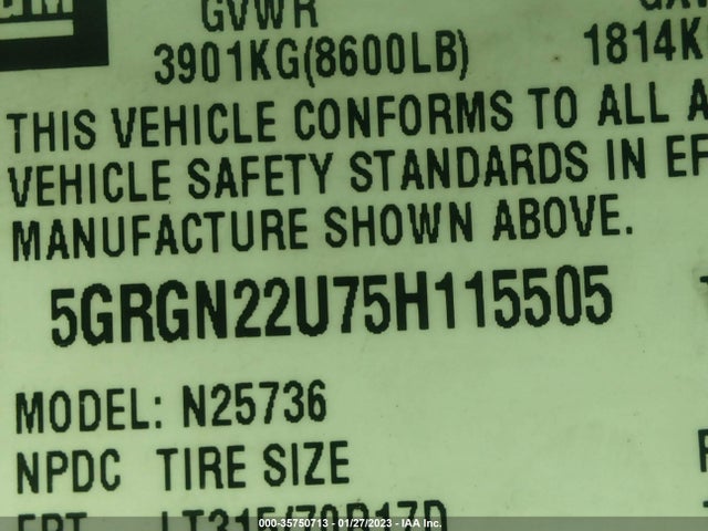 5GRGN22U75H115505 Hummer H2