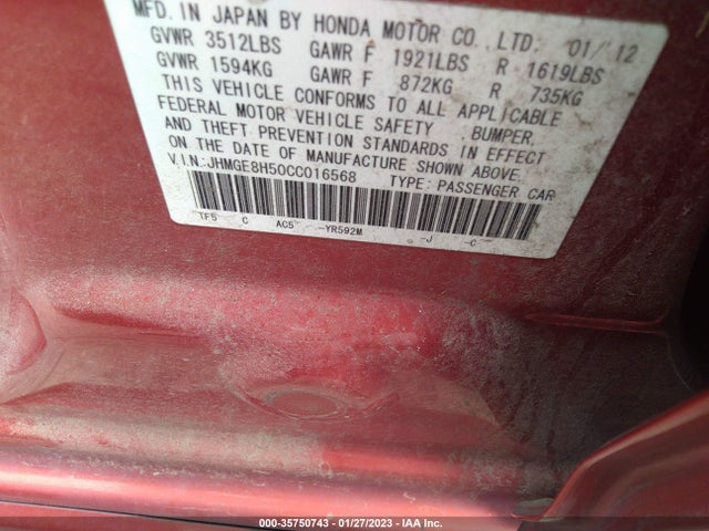 2012 HONDA FIT SPORT VIN: JHMGE8H50CC016568