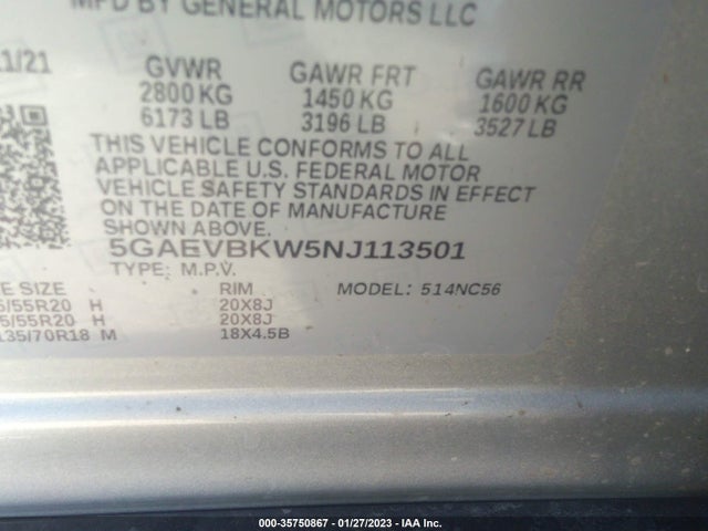 2022 Buick Enclave, VIN: 5GAEVBKW5NJ113501