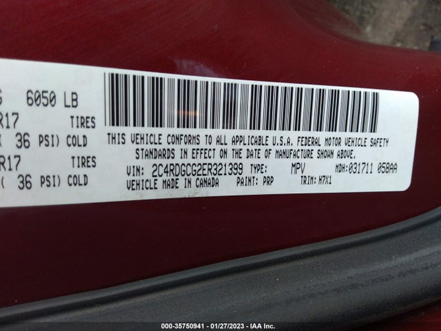 2014 DODGE GRAND CARAVAN SXT VIN: 2C4RDGCG2ER321399