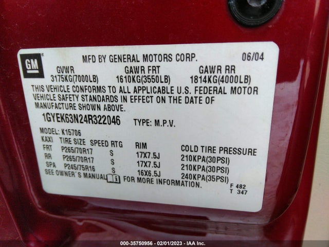 Cadillac Escalade 2004 1GYEK63N24R322046 Image 10
