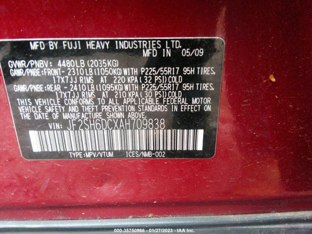 2010 SUBARU FORESTER 2.5X LIMITED VIN: JF2SH6DCXAH709838