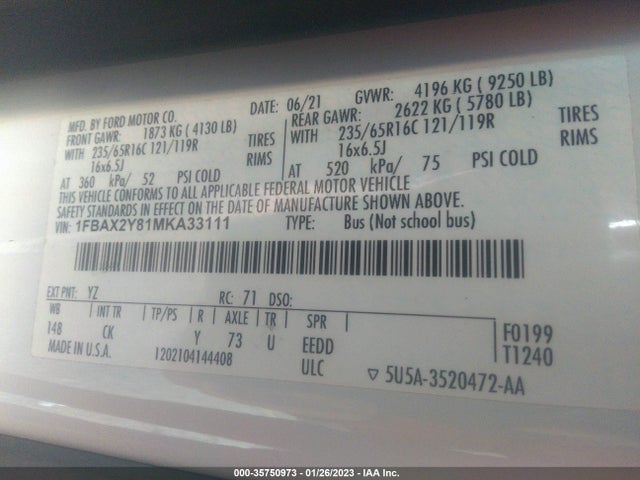 2021 Ford Transit, VIN: 1FBAX2Y81MKA33111
