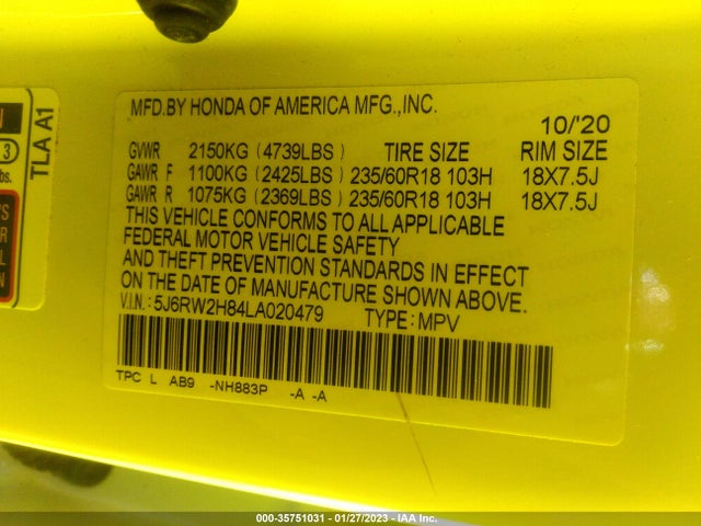Honda Cr-v Ex-l 2020 5J6RW2H84LA020479 Image 9