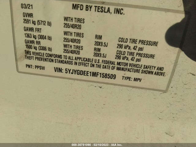 Tesla Model Y Long Range 2021 5YJYGDEE1MF158509 Image 11