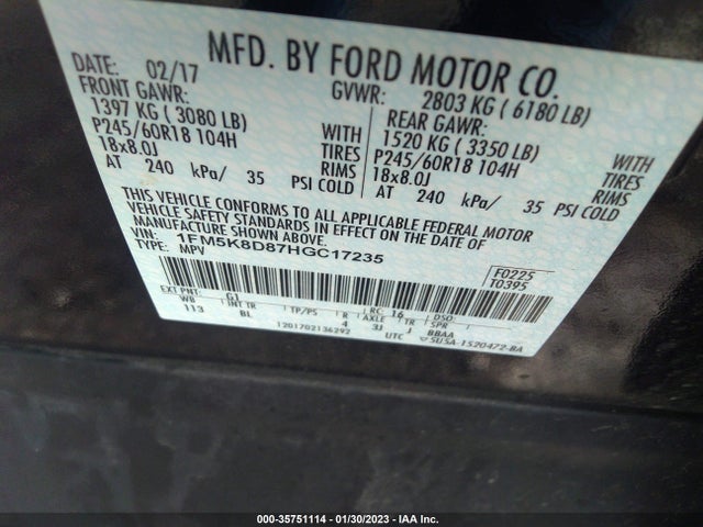 2017 Ford Explorer, VIN: 1FM5K8D87HGC17235
