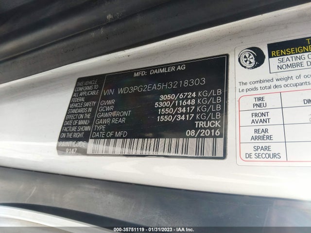 2017 Mercedes-Benz Metris, VIN: WD3PG2EA5H3218303