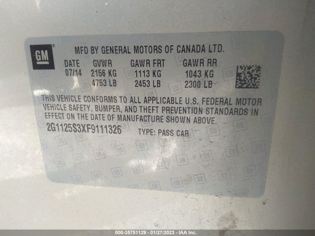 2015 Chevrolet Impala, VIN: 2G1125S3XF9111326