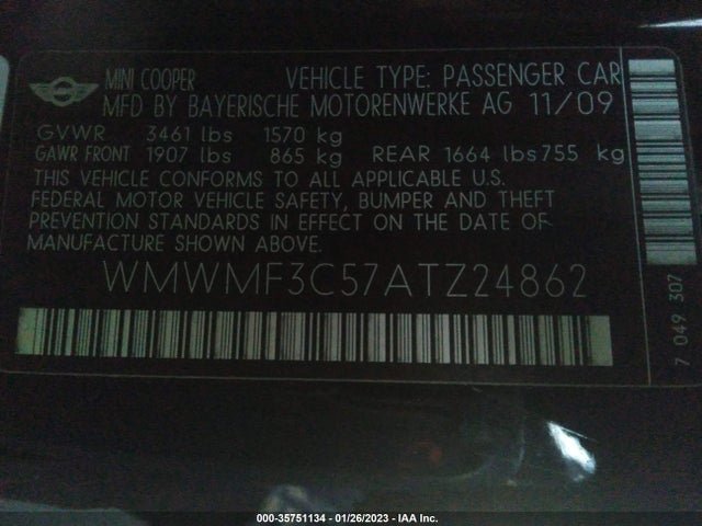 WMWMF3C57ATZ24862 Mini COOPER HARDTOP