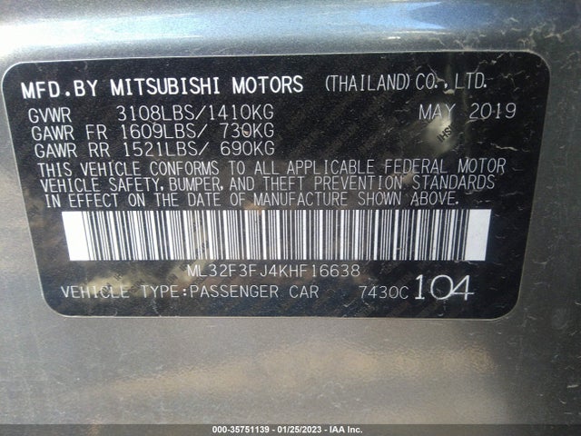 ML32F3FJ4KHF16638 Mitsubishi Mirage G4 Es/rf