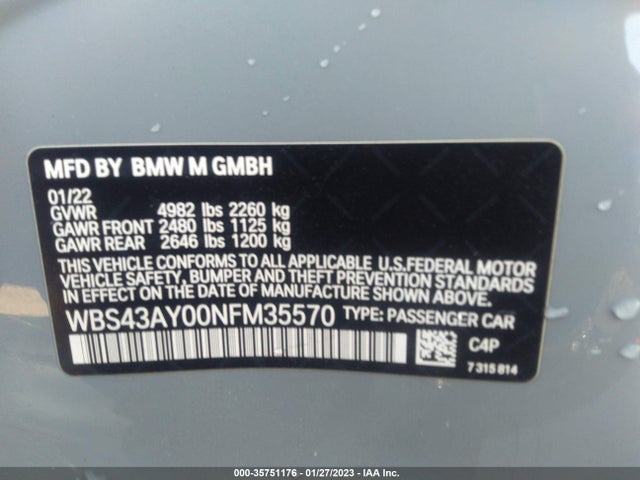 2022 BMW M3, VIN: WBS43AY00NFM35570