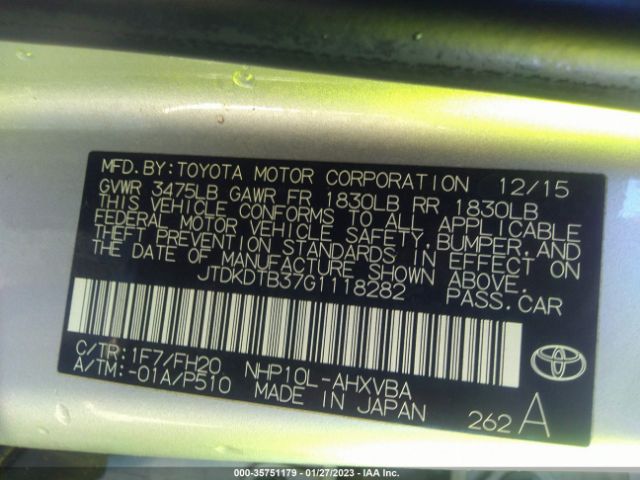 JTDKDTB37G1118282 Toyota Prius C One