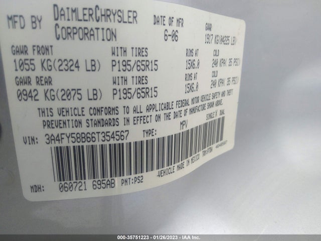 3A4FY58B66T354567 Chrysler Pt Cruiser Touring