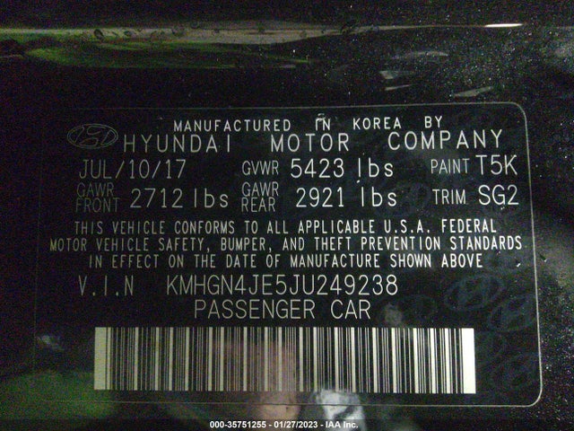 2018 Genesis G80, VIN: KMHGN4JE5JU249238