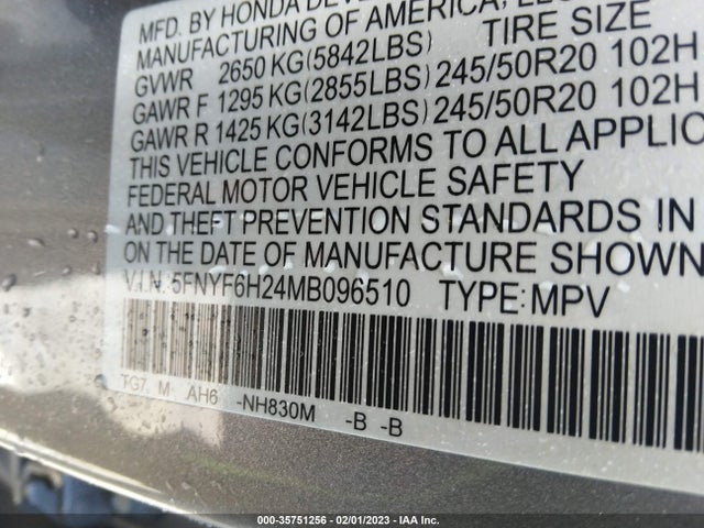 2021 Honda Pilot, VIN: 5FNYF6H24MB096510