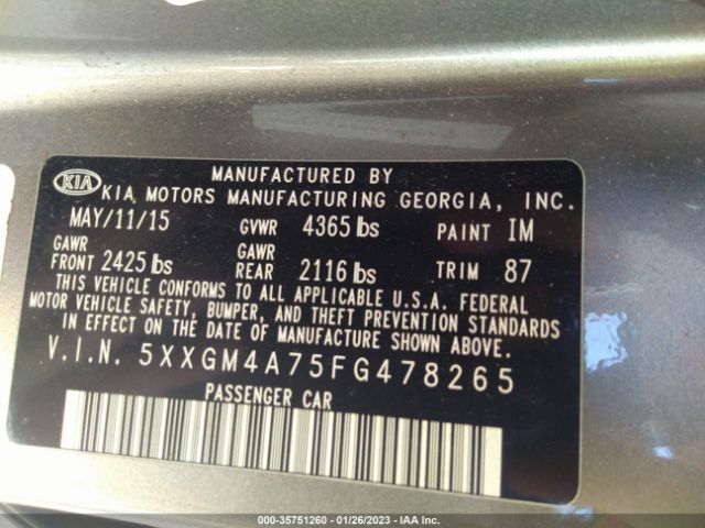 5XXGM4A75FG478265 KIA Optima Lx