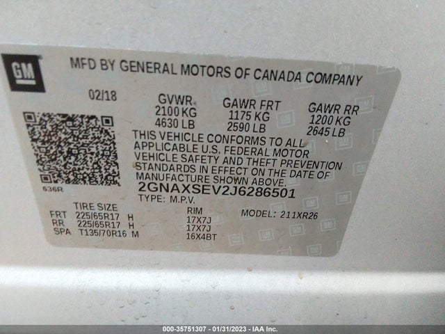 Chevrolet EQUINOX LT 2018 2GNAXSEV2J6286501 Image 9
