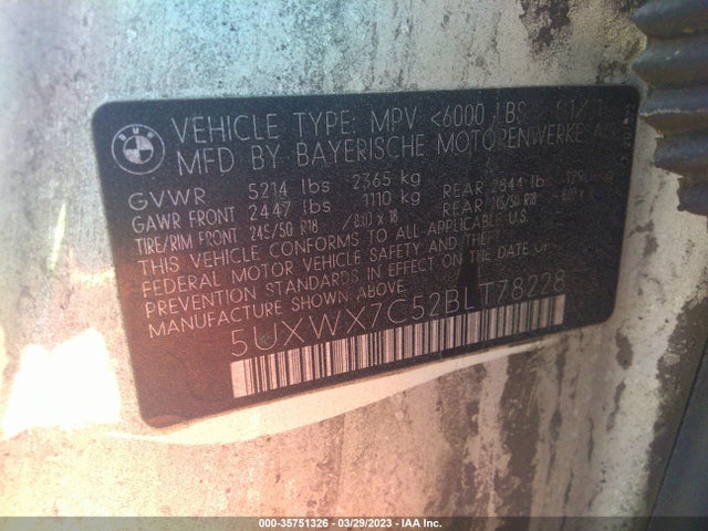 2011 BMW X3 35I VIN: 5UXWX7C52BLT78228