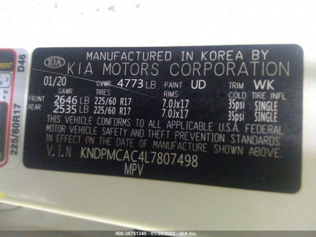 KNDPMCAC4L7807498 KIA Sportage Lx